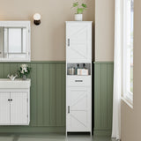 HOMHEDY 67" Tall Bathroom Storage Cabinet – Slim Floor Cabinet with Barn Doors, Drawer & Adjustable Shelves (White)