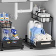L-Shaped Under Sink Organizer – 2-Tier Heavy-Duty Metal Pull-Out Storage with Adjustable Height (Black, 2-Pack)