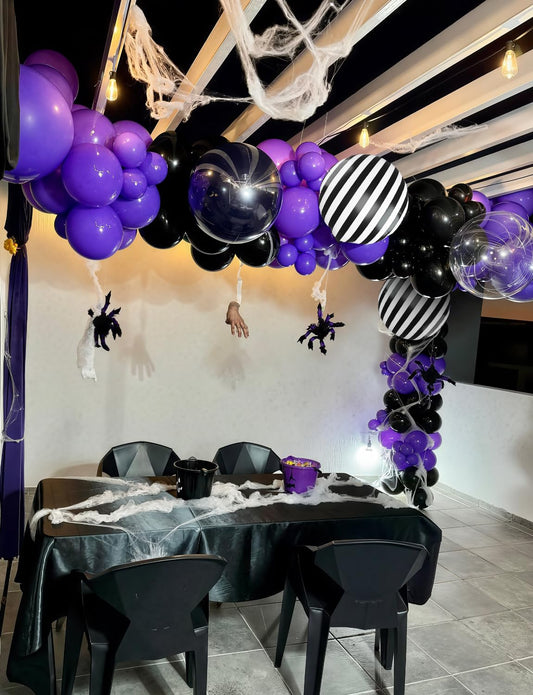 Halloween Balloon Arch Kit – 135 PCS Gothic Garland Set (Purple, Silver & Black Balloons + Starburst Foils)