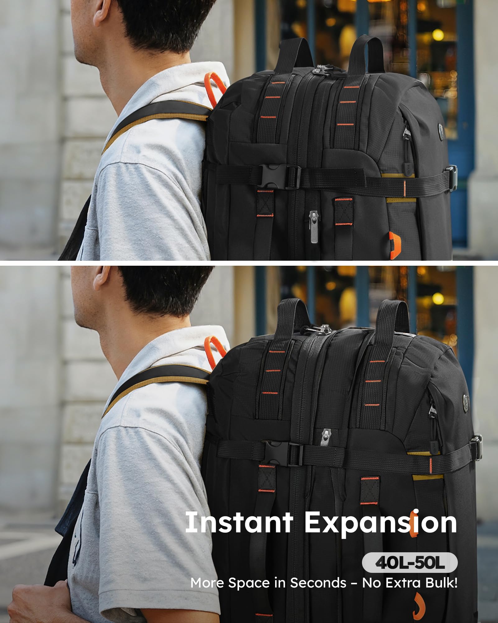 Tolaccea Expandable Carry-On Travel Backpack 40L–50L with TSA-Approved Design and Laptop Compartment