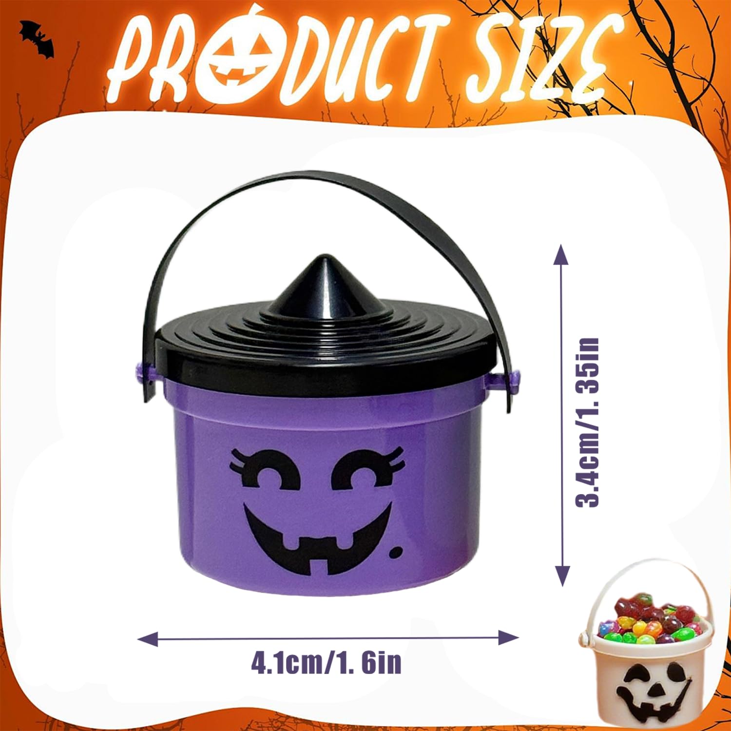 4-Pack Mini Halloween Candy Buckets – Pumpkin, Ghost, Witch & Monster Design Trick-or-Treat Set