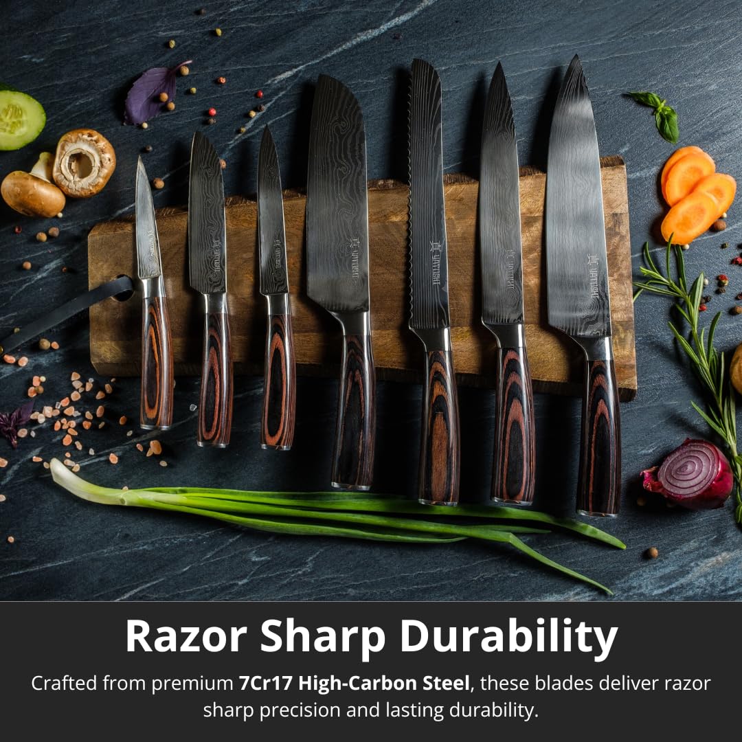 Premium 17-Piece Professional Knife Set with Acacia Block – High Carbon Steel Kitchen Cutlery