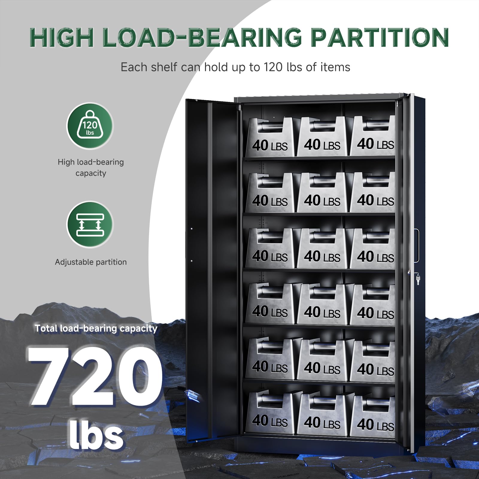 LETAYA Heavy-Duty Metal Storage Cabinet with Locking Doors – Tall Steel Locker with Adjustable Shelves for Garage & Office (Black)