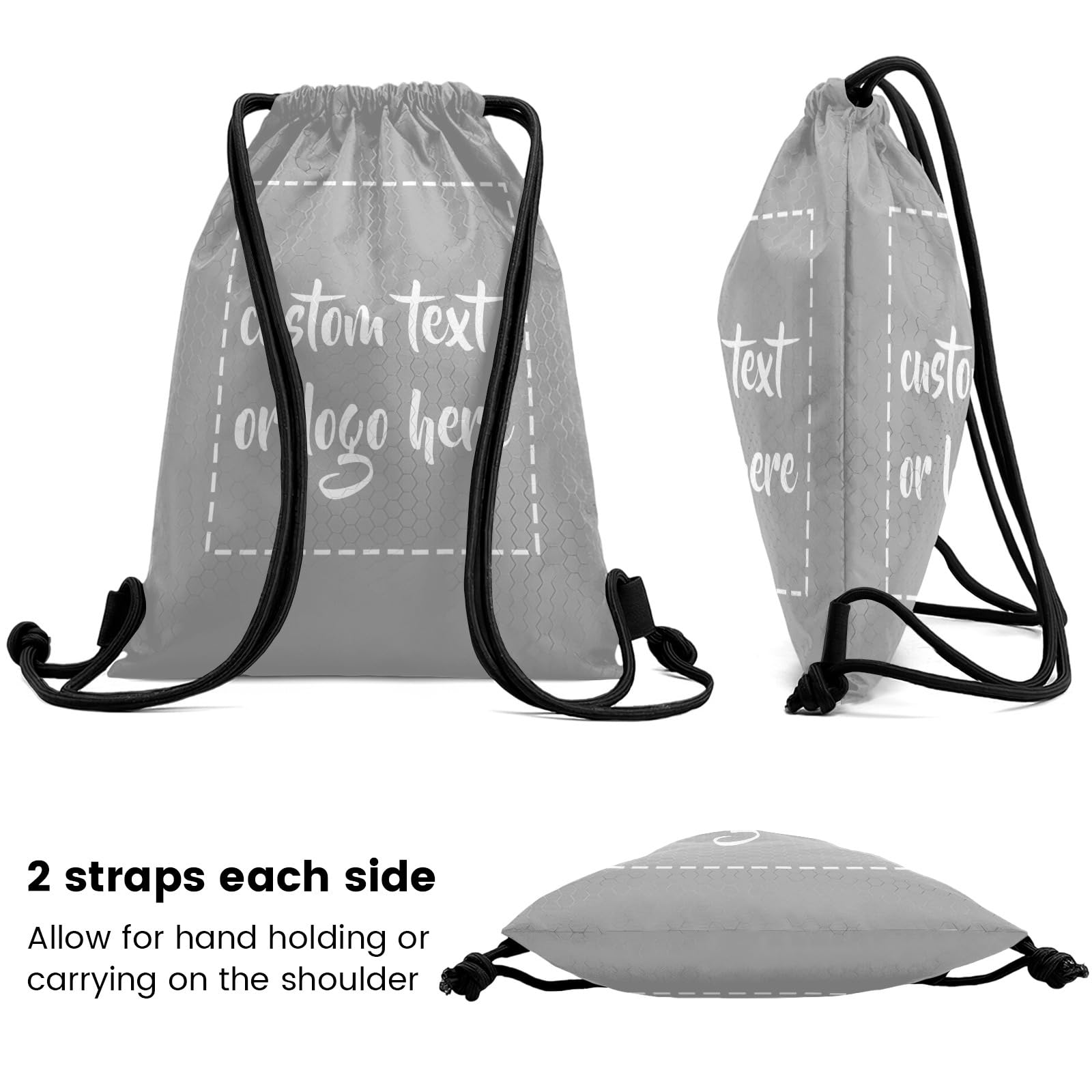 ZAACUSTOM Personalized Drawstring Backpack – Waterproof Oxford Cloth Custom Logo Gym & Sports Cinch Sack (Grey)