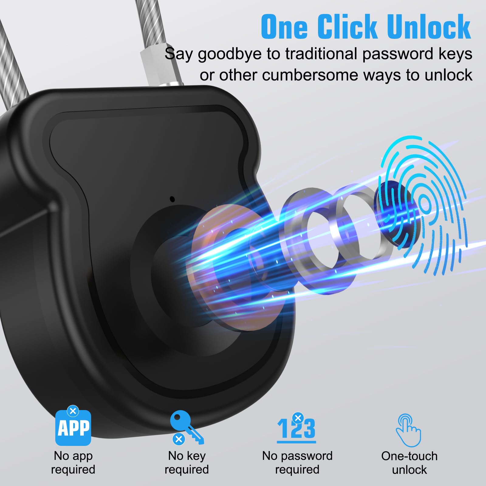 Larimuer Fingerprint Smart Padlock with Flexible Steel Cable, USB Rechargeable Biometric Lock for Gym, Travel & Personal Storage