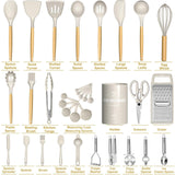 34-Piece Silicone Kitchen Utensils Set with Wooden Handles & Holder – BPA-Free Cooking Tools