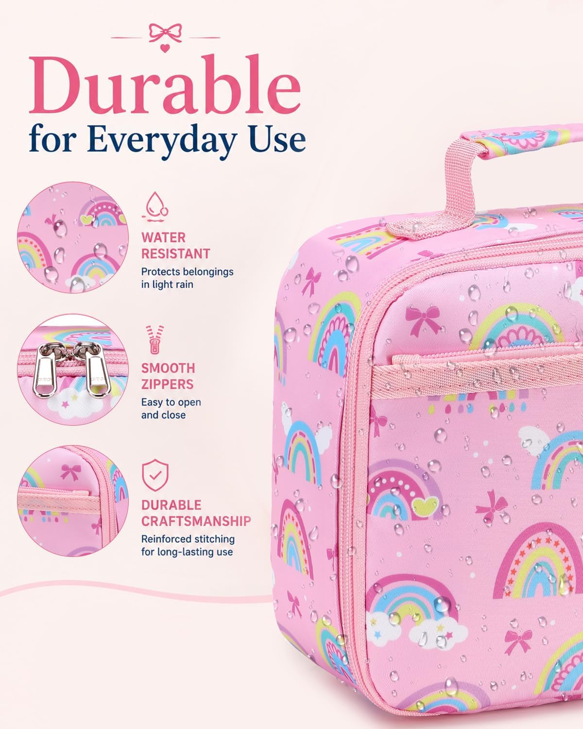 Pink Rainbow School Backpack Set with Matching Lunch Bag