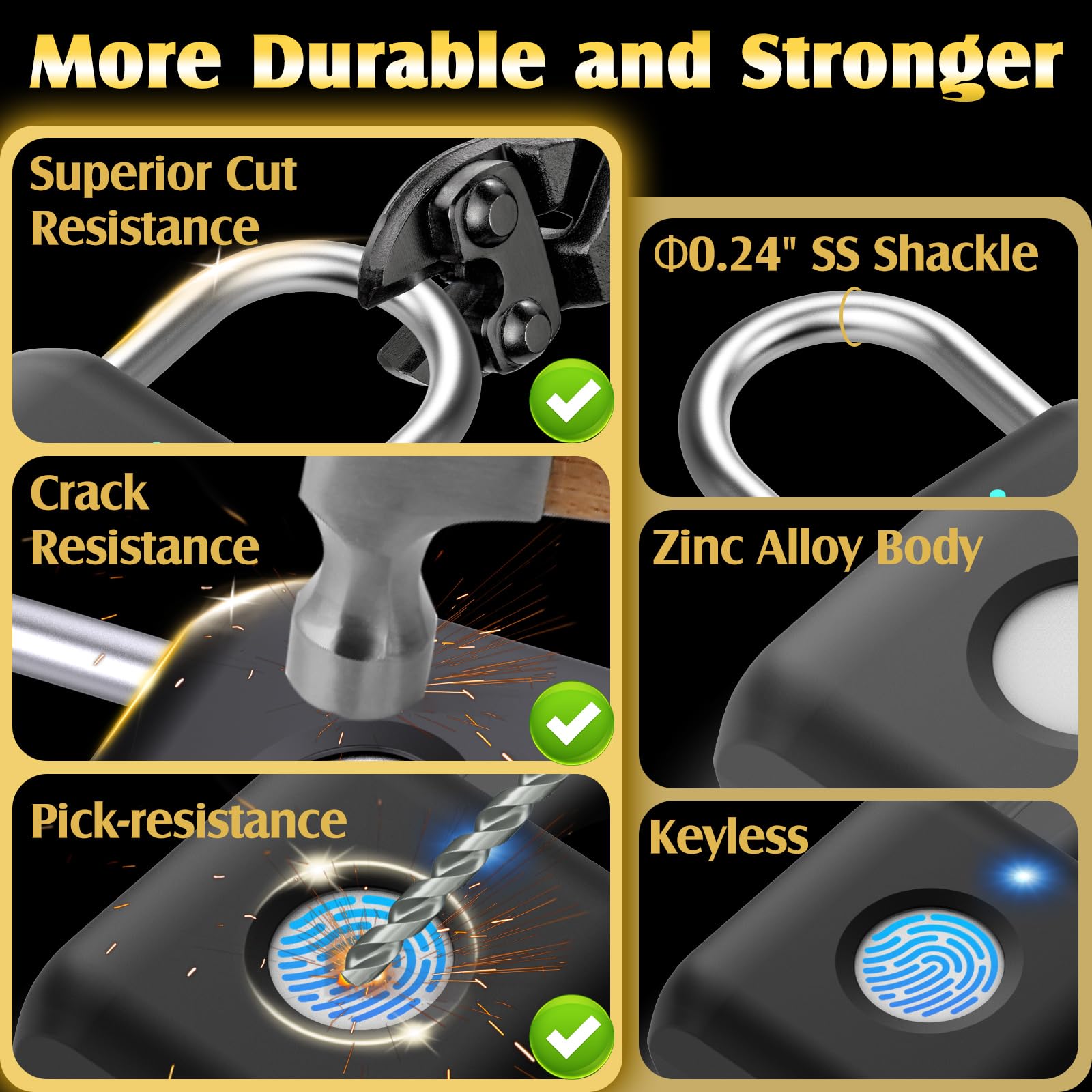 Bluetooth Fingerprint Smart Padlock with App Control, USB Rechargeable Biometric Locker Lock for Gym, Luggage & Storage