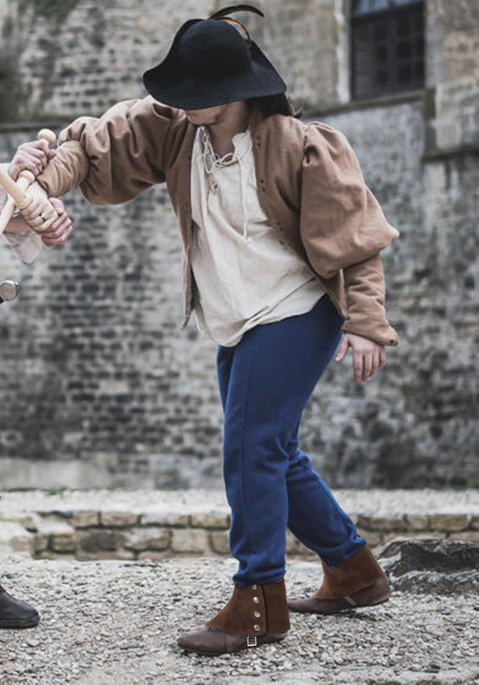 Brown Medieval Faux Leather Boot Covers – Adjustable Renaissance Gaiters with Buckle Design 🛡️👢