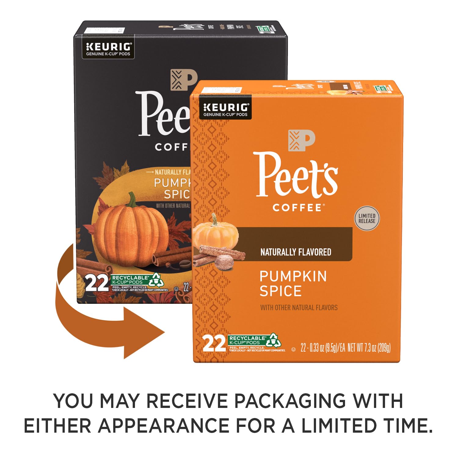 Peet’s Coffee Pumpkin Spice Flavored K-Cup Pods – Light Roast Seasonal Coffee (22 Count)