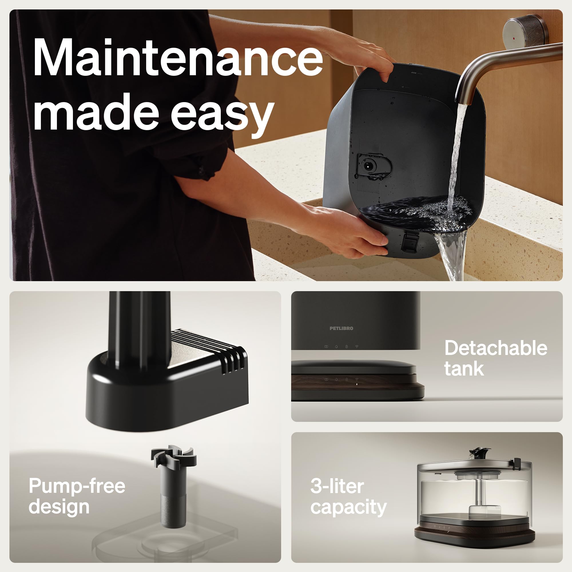 PETLIBRO Dockstream 2 Smart Stainless Steel Cat Water Fountain – WiFi App Tracking & Cordless Sensor Mode (Black)