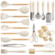 22-Piece Silicone Kitchen Utensil Set with Wooden Handles – Durable Core, Non-Stick Safe (Cream White)