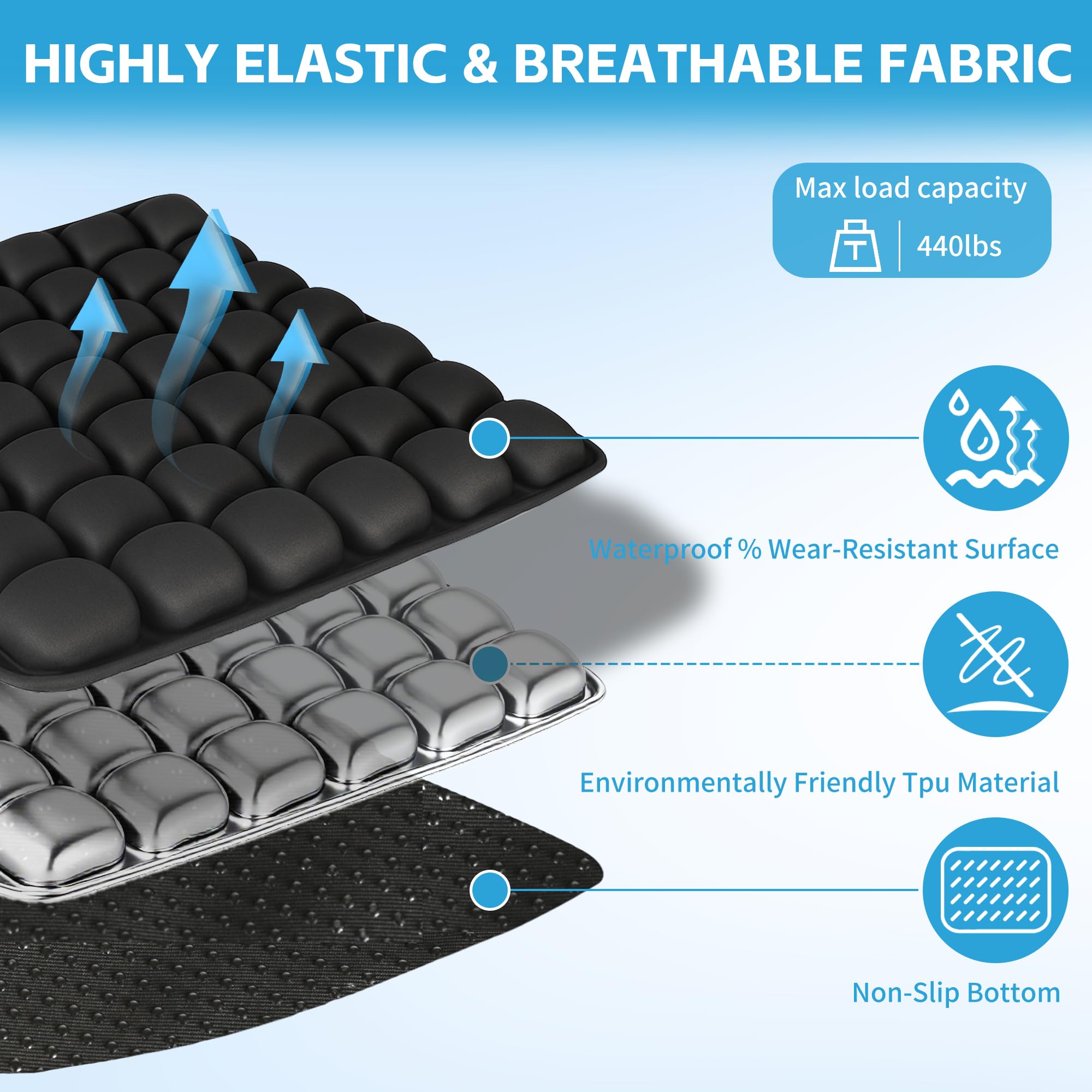 Inflatable Ergonomic Travel Seat Cushion with Airbag Support – Portable Orthopedic Air Cushion for Airplane, Car, Office & Wheelchair (Black)