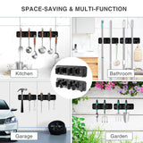 HOMEASY Wall-Mount Mop & Broom Holder – Heavy-Duty Stainless Steel Organizer with Hooks (Black, 2 Pack)