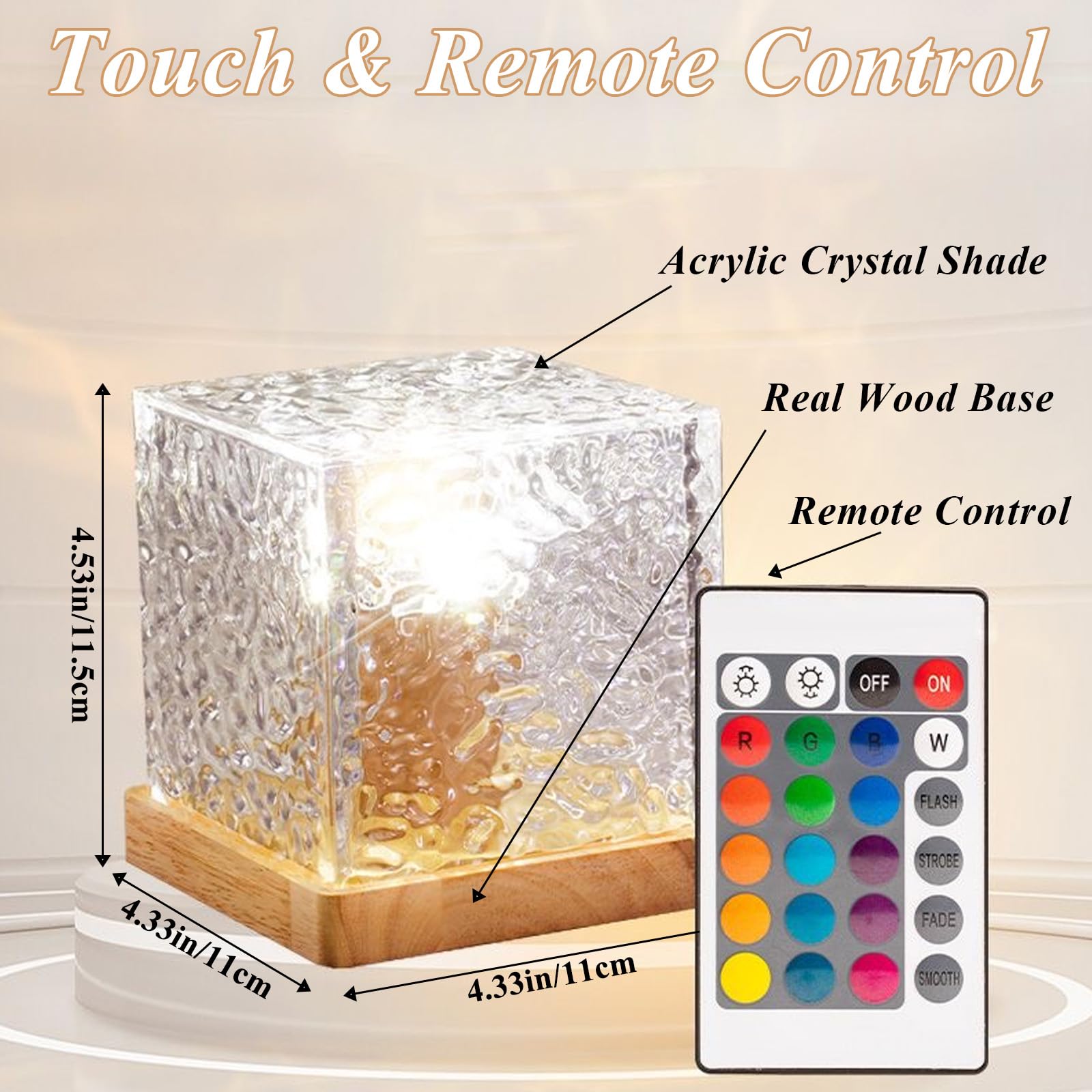 16-Color Ocean Wave Light Projector Cube with Wooden Base – Romantic Crystal Night Light (Ocean Wave Edition)