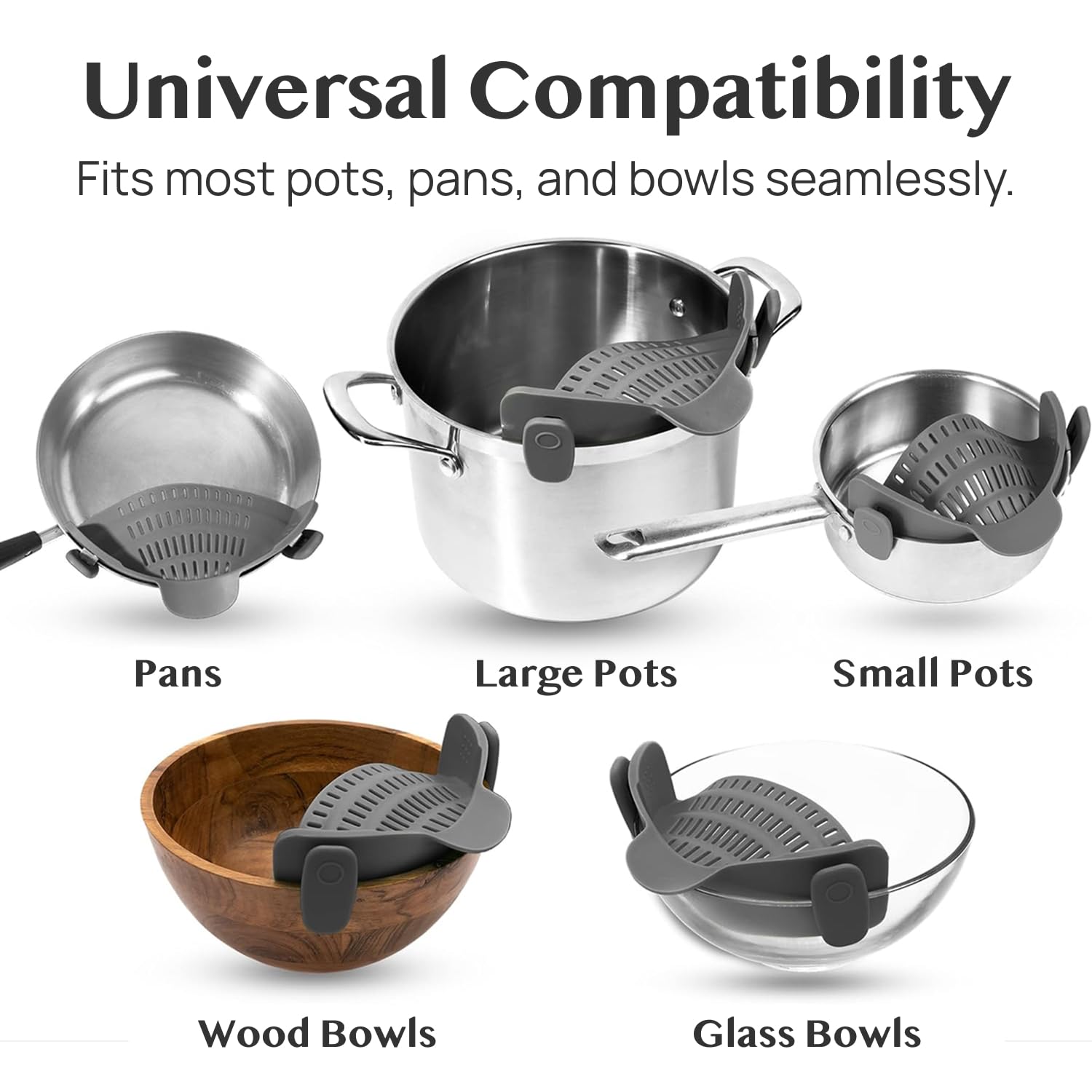 Clip-On Silicone Pot Strainer – Hands-Free Collapsible Kitchen Colander