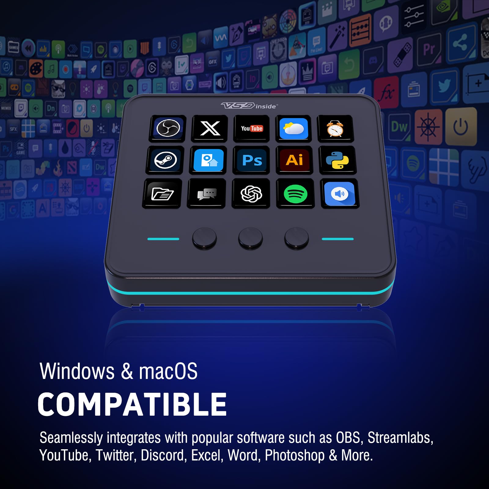 VSDinside 18-Key Programmable Macro Keypad Stream Controller with LCD Visual Keys & RGB Ring for Gaming, Streaming and Workflow Control