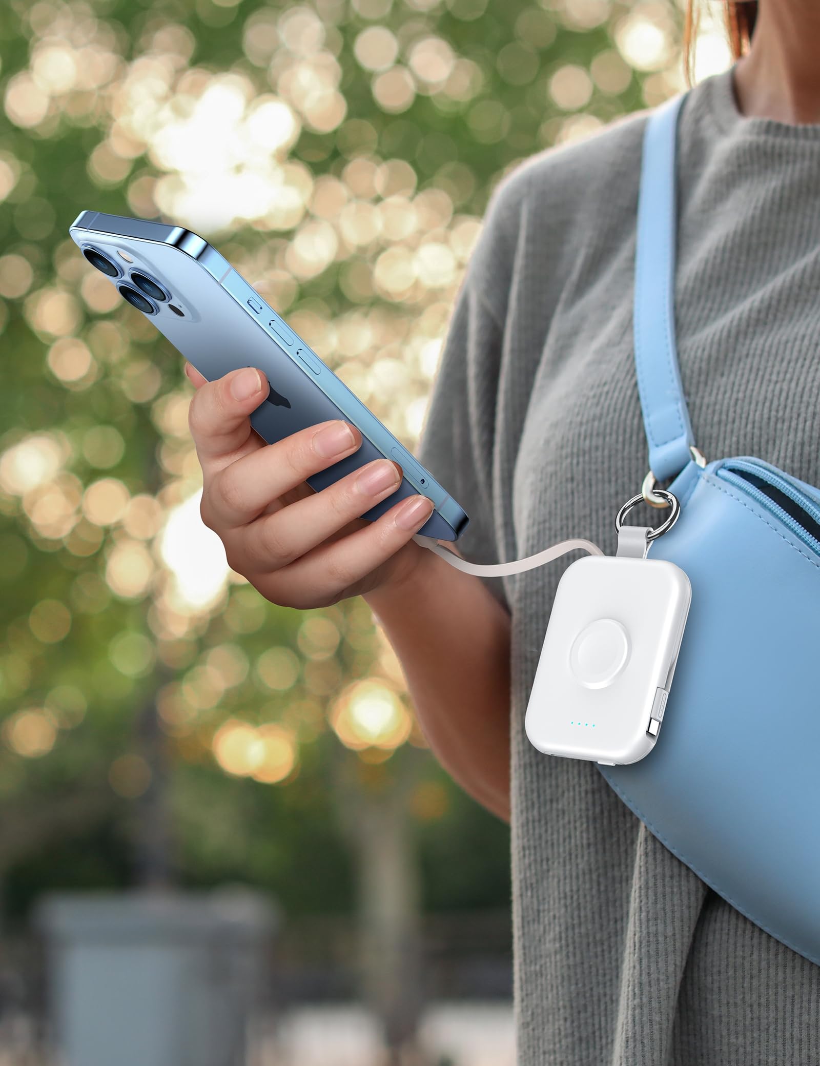 5000mAh Portable Charger for Apple Watch & iPhone – Keychain Travel Power Bank (White)