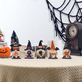 Set of 5 Halloween Gnome Table Decorations – Black, White, Blue & Orange Wooden Figurines for Festive Decor