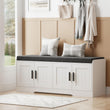 HOMLEKE 2-Tier Shoe Storage Bench with Padded Seat – Modern Entryway Bench with Adjustable Shelves & Doors (White)