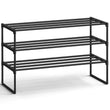 SONGMICS 3-Tier Metal Shoe Rack – Stackable, Flip-Design Shoe Organizer for Entryway & Closet (Black)