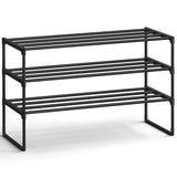 SONGMICS 3-Tier Metal Shoe Rack – Stackable, Flip-Design Shoe Organizer for Entryway & Closet (Black)
