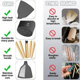 Umite Chef 34-Piece Silicone Kitchen Utensil Set with Wooden Handles – Heat Resistant Cooking Tools with Holder for Nonstick Cookware (Dark Gray)