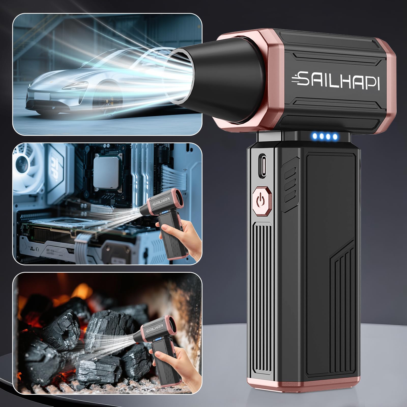 SAILHAPI Electric Air Duster 300000RPM Cordless Turbo Blower with Variable Speed Brushless Motor for PC Cleaning & Car Detailing