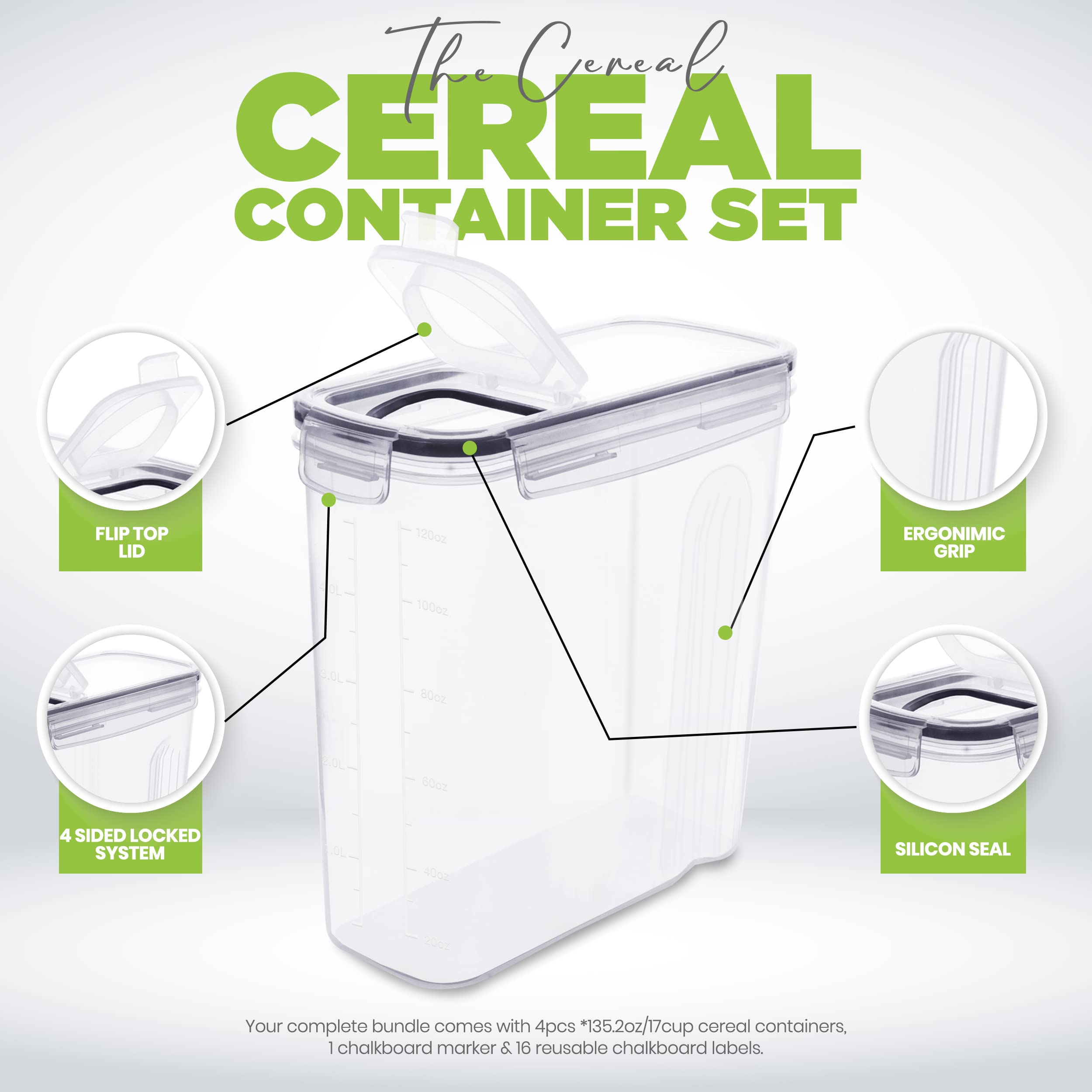 Clear Airtight Cereal Storage Containers with Pour Spout – Leakproof Pantry Canisters with Labels & Marker