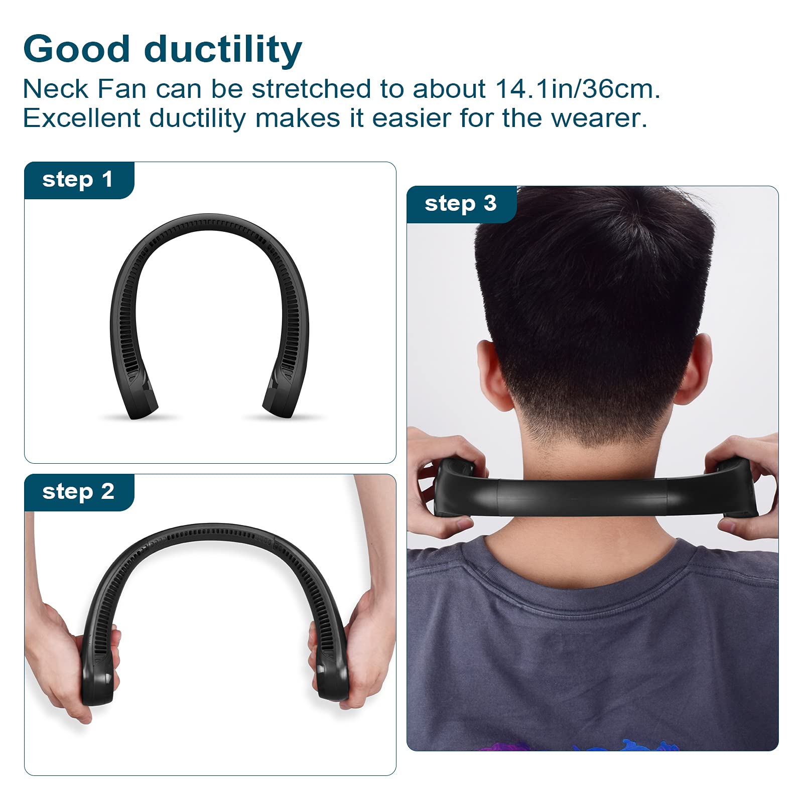 Portable Bladeless Neck Fan with 3 Speeds – USB Rechargeable Hands-Free Cooling Fan for Travel, Outdoor & Office