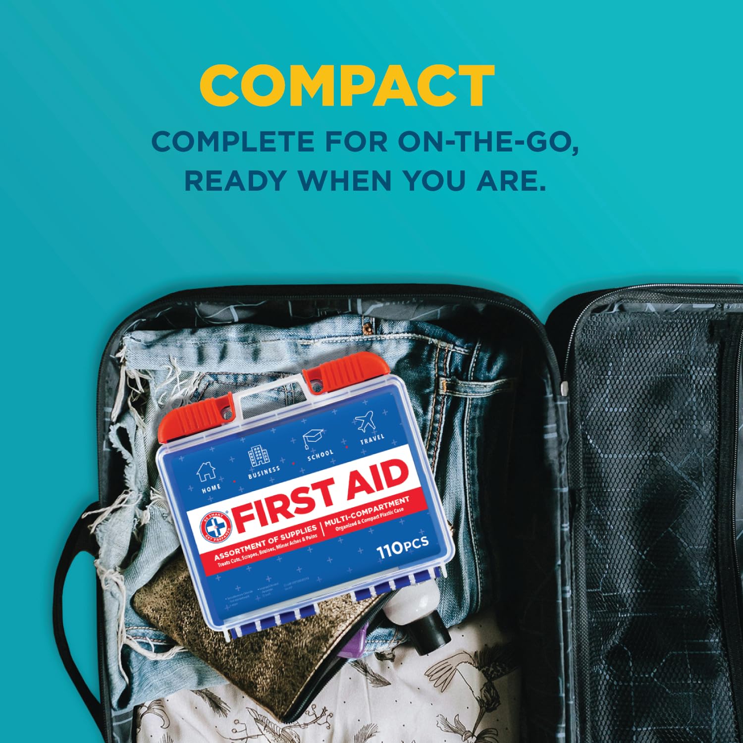 Be Smart Get Prepared First Aid Kit – 110 Pieces, FDA Approved Compact Emergency Kit (Dark Blue)