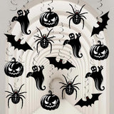 Halloween Hanging Swirl Decorations – 32-Piece Black & White Party Set with Pumpkins, Ghosts, Bats & Spiders