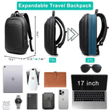 17″ Slim Expandable Business Laptop Backpack with USB Charging Port – Waterproof & Anti-Theft Travel Backpack (Black)