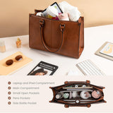 LOVEVOOK Vintage Leather Laptop Tote Bag for Women – 15.6” Large Capacity Work & Business Shoulder Handbag (Dark Brown)