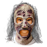 Grey Realistic Zombie Mask – Latex Horror Mask with Purple Hair & Open-Mouth Design 🧟‍♂️💀
