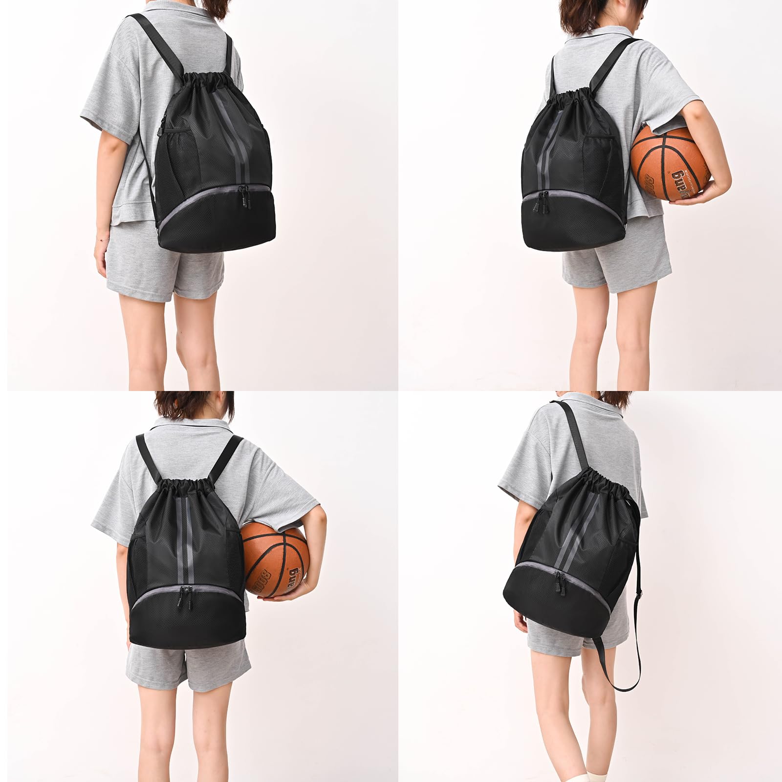 LOKAPEGY Waterproof Drawstring Gym Backpack – Lightweight Sports Cinch Bag with Shoe Compartment (Black)