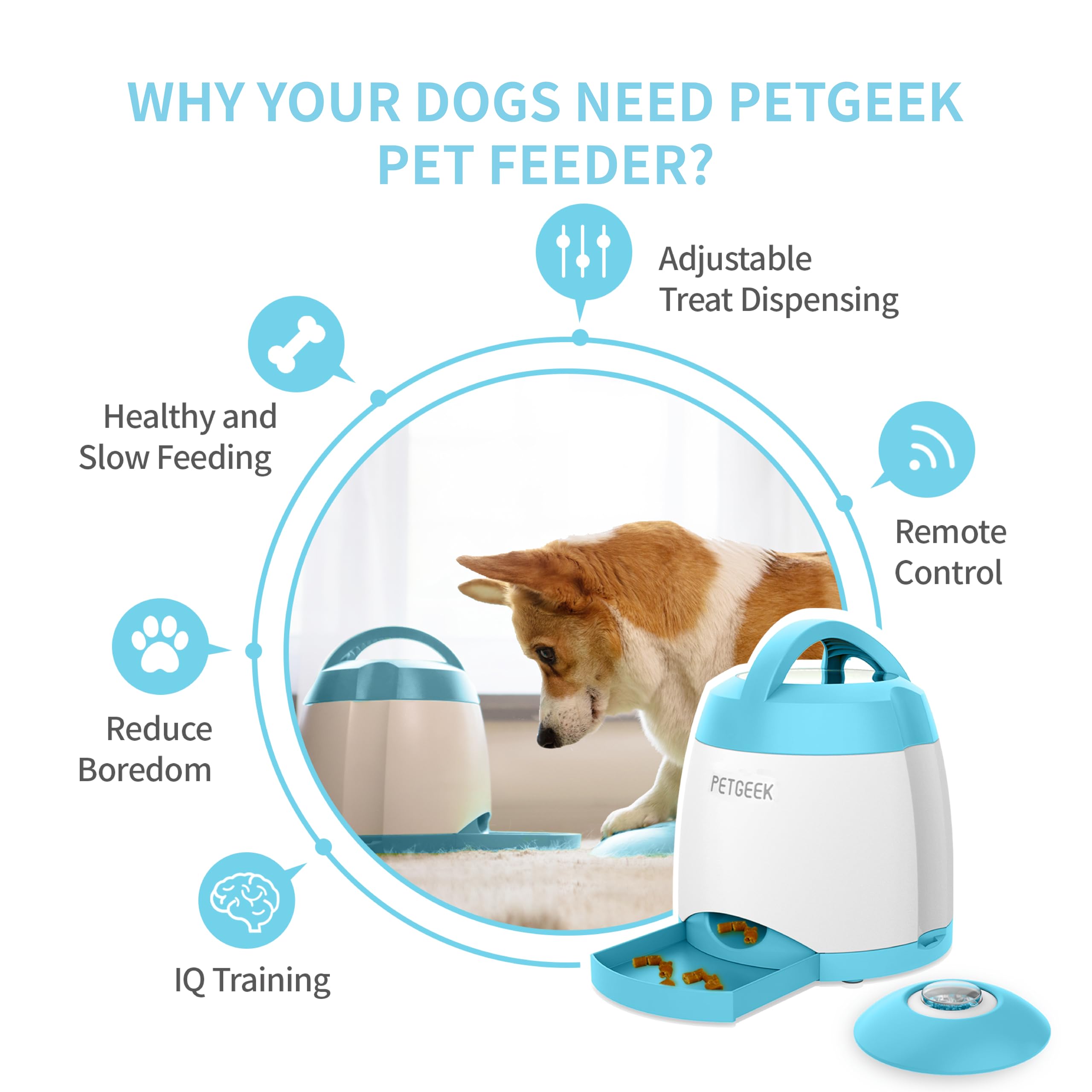 Interactive Automatic Dog Treat Dispenser Toy with Remote Control, Food Release Button, and IQ Training Puzzle Feeder for Mental Stimulation