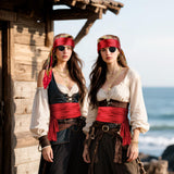 Red Pirate Accessory Set for Women – Bandana, Sash, Necklace, Bracelet, Eye Mask & Earring Kit