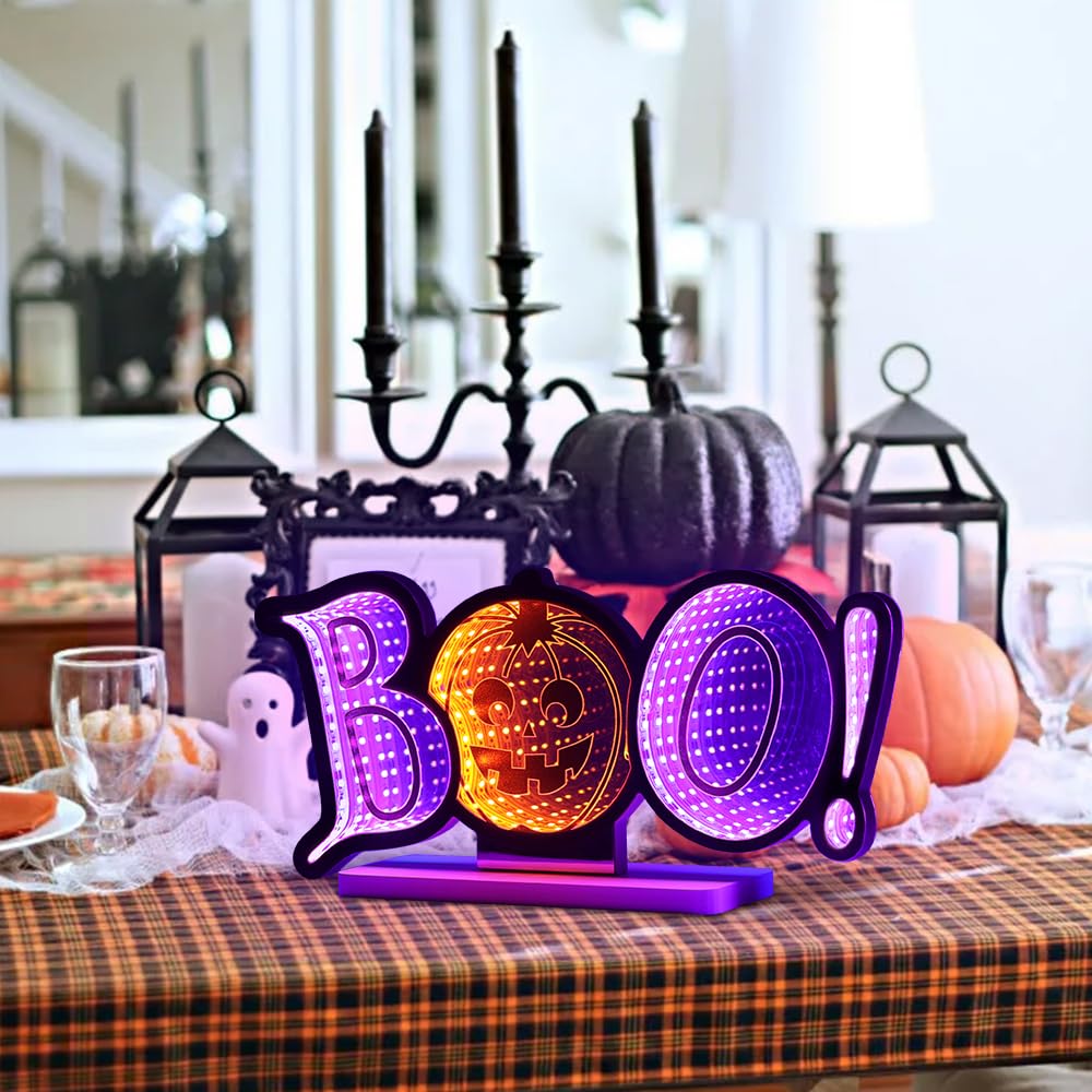 USB Halloween Tunnel Light “BOO!” 🎃 – Infinity Mirror Pumpkin Light with Orange & Purple LED Glow