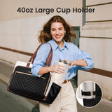 LOVEVOOK Teacher Tote Bag for Women – Quilted Work Laptop Tote with Large Cup Holder, Multi-Pockets & Luggage Sleeve (Black/Beige/Brown)
