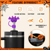 9 Pcs Halloween Silicone Straw Toppers – Pumpkin, Ghost & Bat Covers for Stanley 30/40oz Tumblers