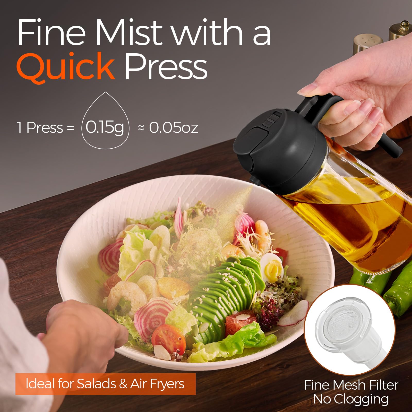 2-in-1 Olive Oil Sprayer & Pour Bottle – BPA-Free Glass Cooking Oil Dispenser with Precise Control