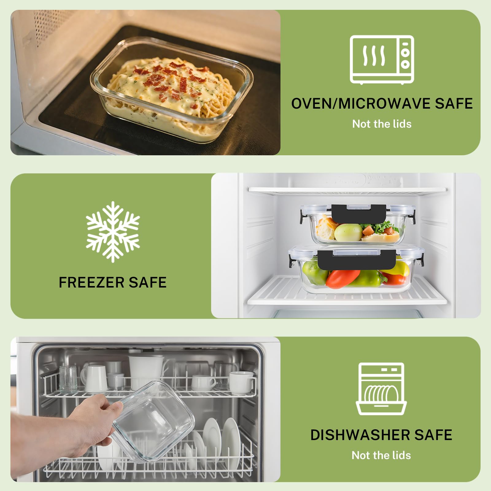 HOMBERKING Borosilicate Glass Food Storage Containers – 8 Piece Leak-Proof Set with Locking Lids