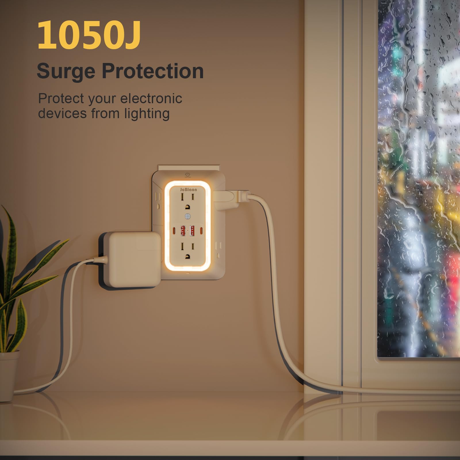 10-in-1 USB Wall Outlet Extender with Surge Protection, 6 AC Ports & Dual USB-C Fast Charging – Space Saving Power Hub White