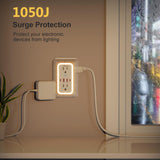 10-in-1 USB Wall Outlet Extender with Surge Protection, 6 AC Ports & Dual USB-C Fast Charging – Space Saving Power Hub White