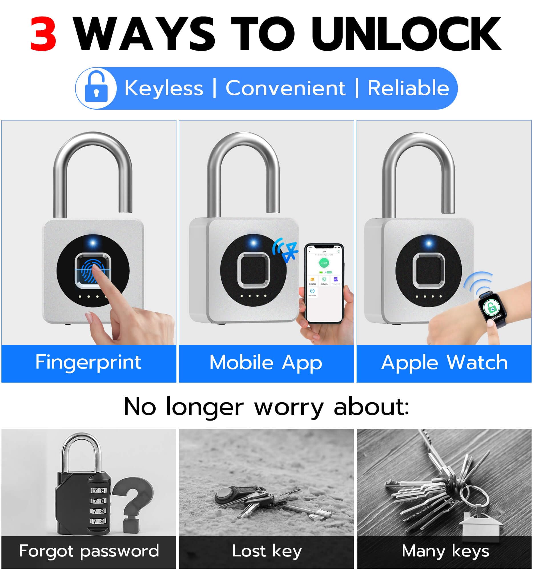 Compact Fingerprint Smart Padlock with USB Rechargeable Battery, Portable Biometric Security Lock for Gym, Travel & Personal Storage