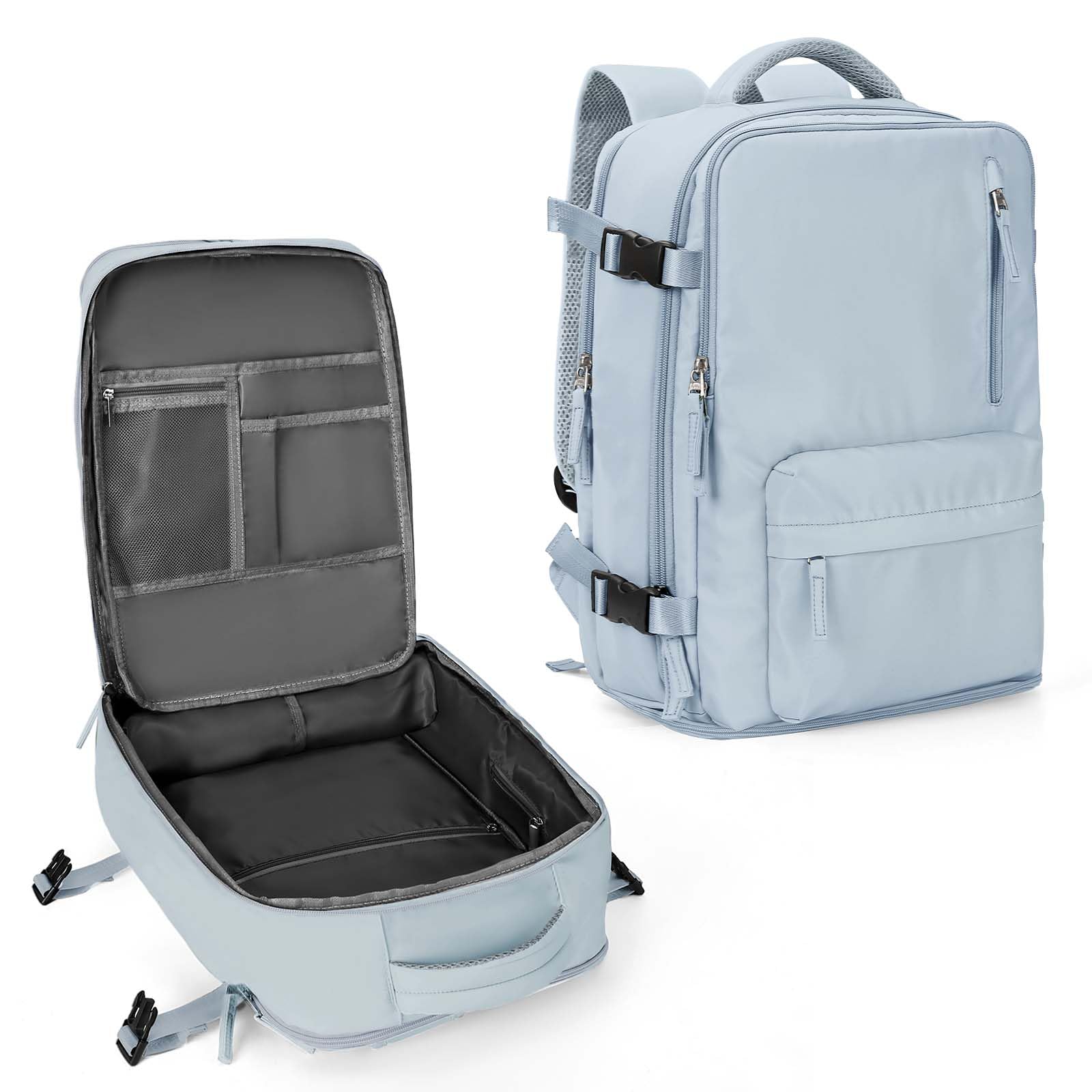 Large Carry-On Travel Backpack with Shoe Compartment & Wet Pocket – Flight Approved – A3 Blue