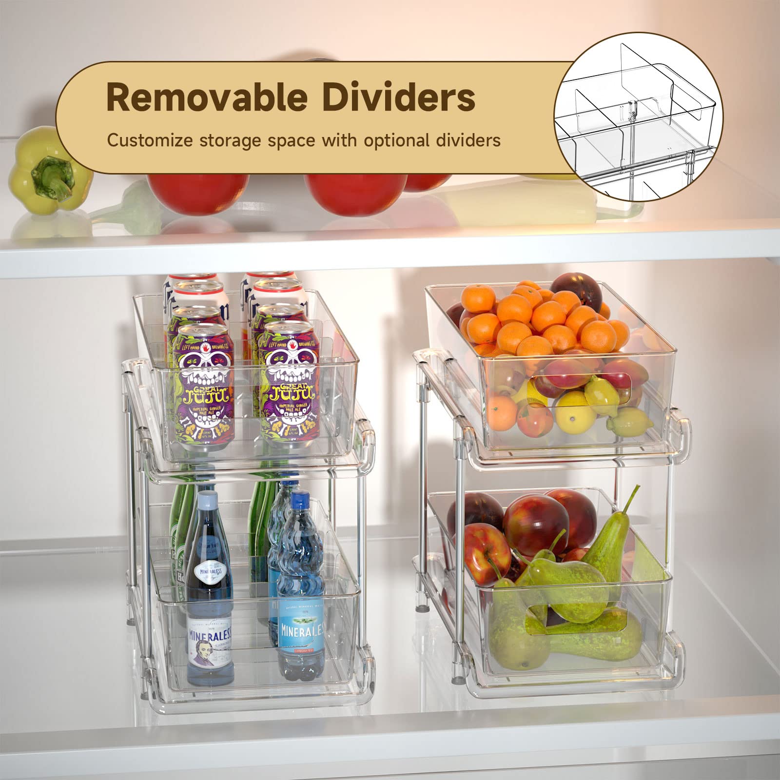 Hihegd 2-Tier Clear Pull-Out Organizer Set – Modular Under-Sink Storage with Adjustable Dividers