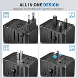 EPICKA Universal Travel Adapter – Worldwide Plug Adapter with 3 USB-C & 2 USB-A Ports (Black)