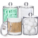 Clear Acrylic Qtip Holder Dispensers (4-Pack) – Mixed 12oz & 10oz Apothecary Jars with Lids for Bathroom & Vanity Storage